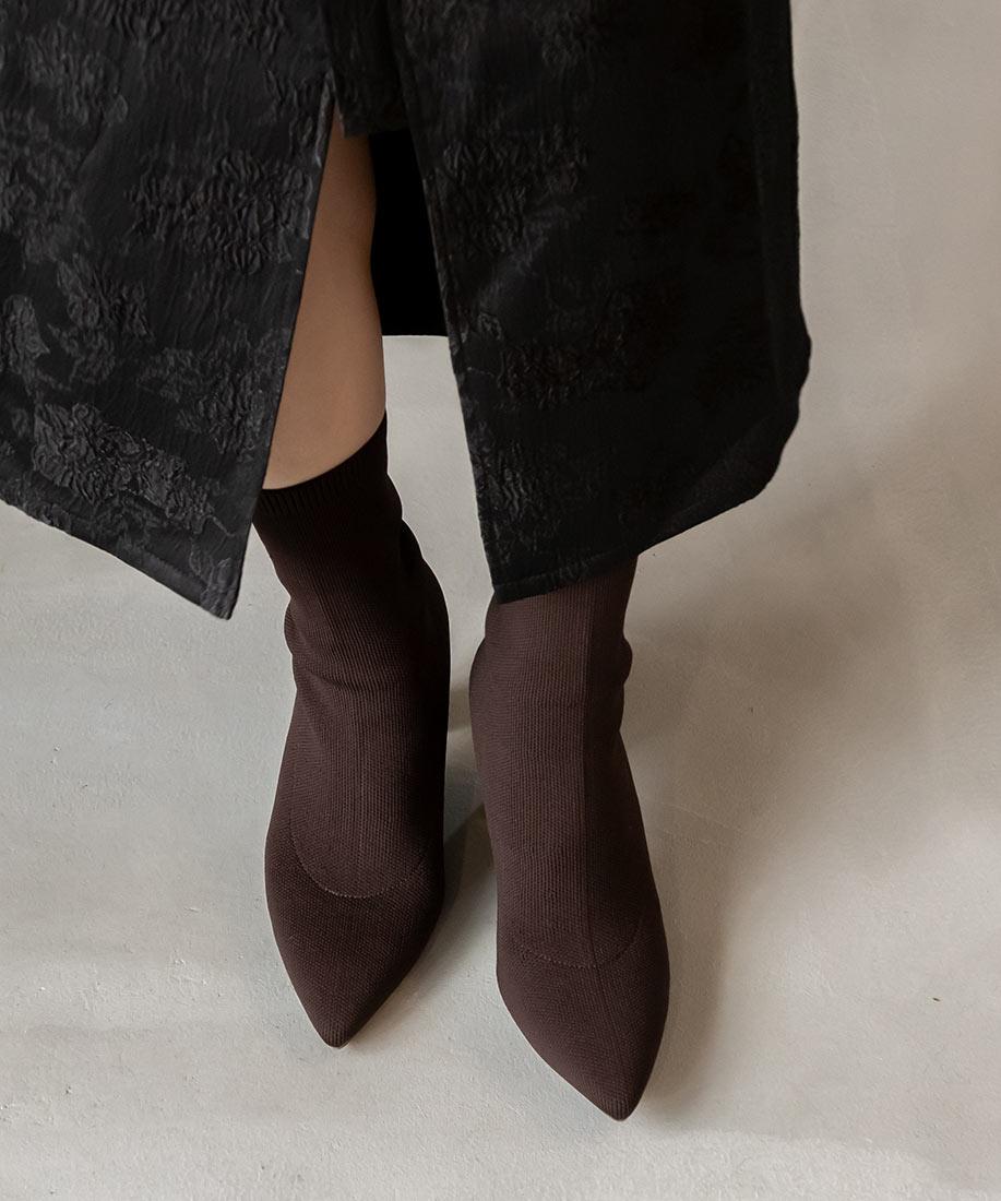 ランダ RANDA ストレッチ プレートヒールソックスブーツ (D.BROWN) D.BROWN