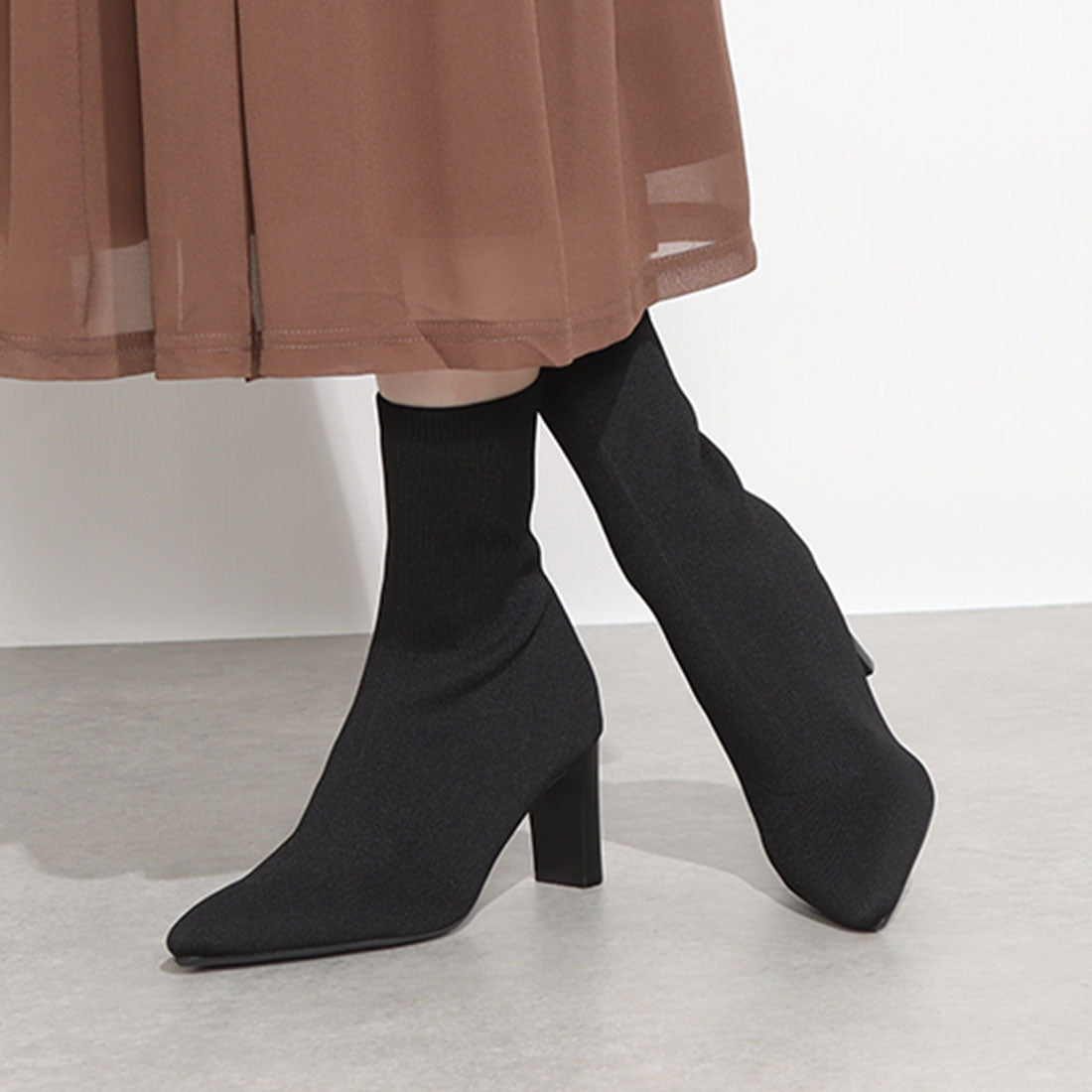 ランダ RANDA ストレッチ プレートヒールソックスブーツ (D.BROWN) D.BROWN