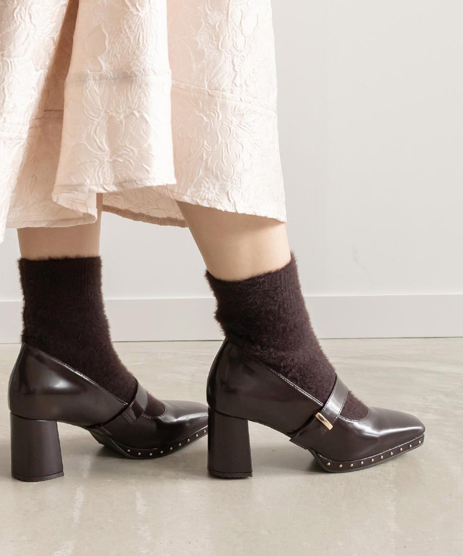 ランダ RANDA モヘアニットソックスブーツ,D.BROWN