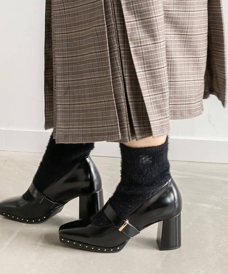 ランダ RANDA モヘアニットソックスブーツ,BLACK