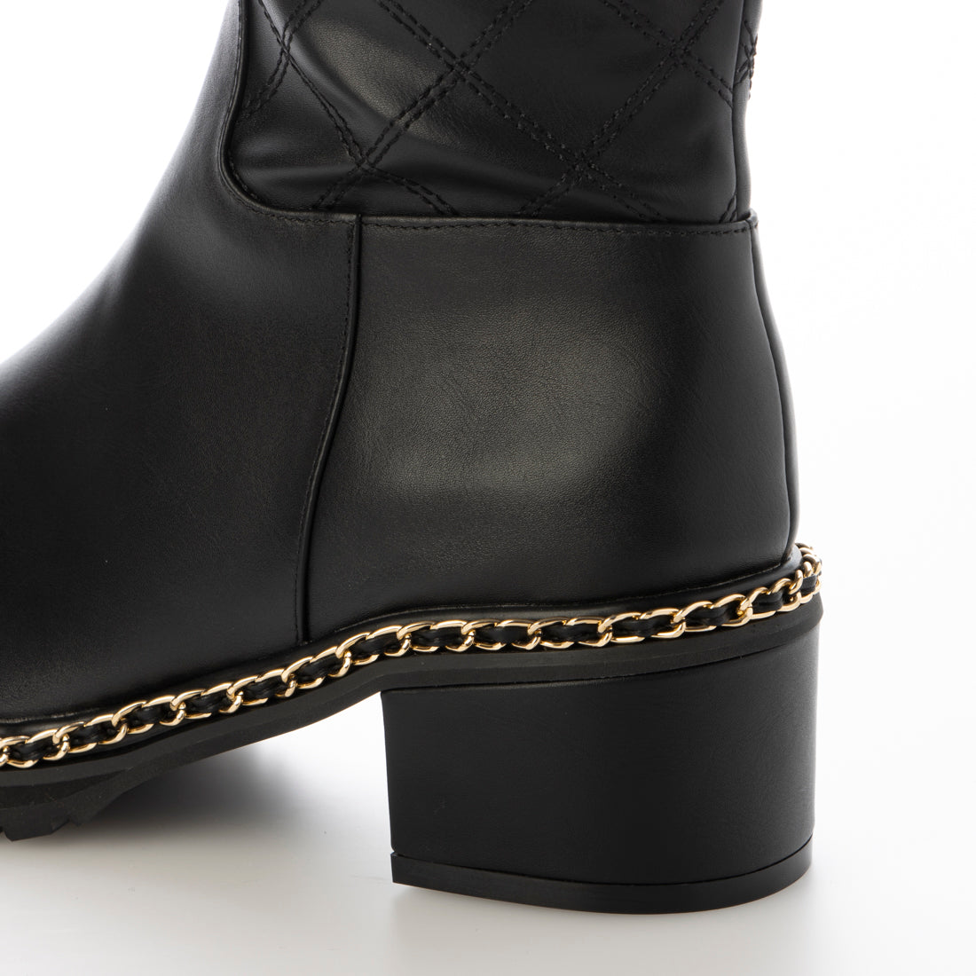 ランダ RANDA 晴雨兼用 キルティング×チェーンロングブーツ (BLACK) BLACK