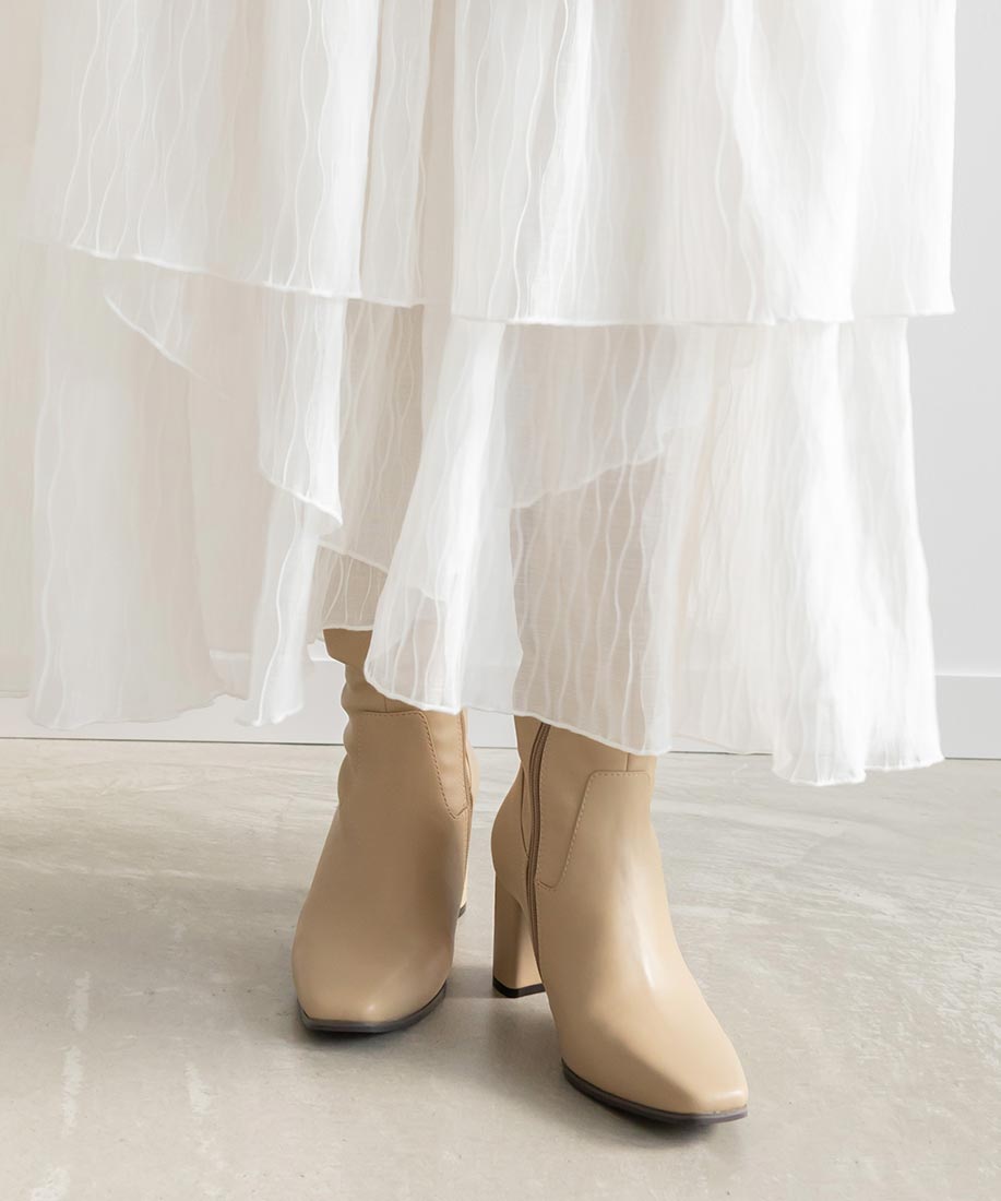 ランダ RANDA 晴雨兼用 スクエアトゥロングブーツ (BEIGE) BEIGE