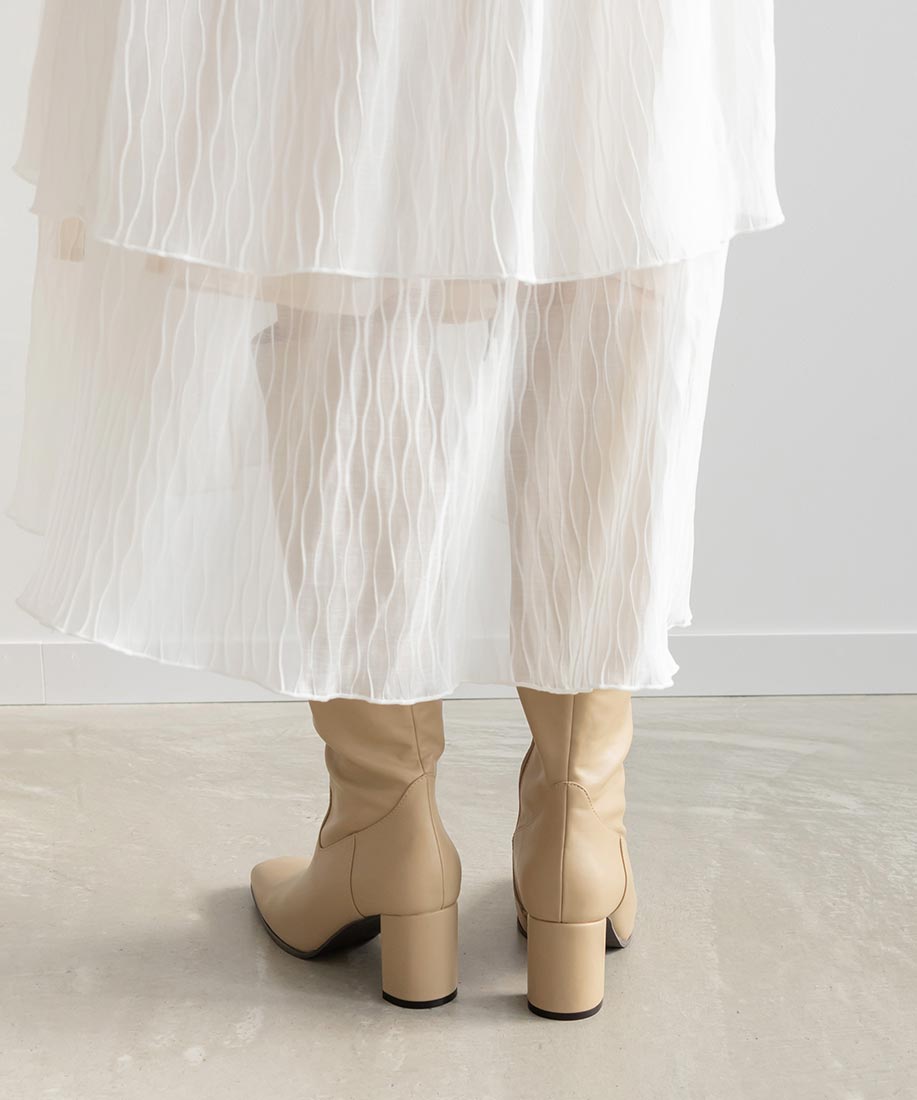 ランダ RANDA 晴雨兼用 スクエアトゥロングブーツ (BEIGE) BEIGE