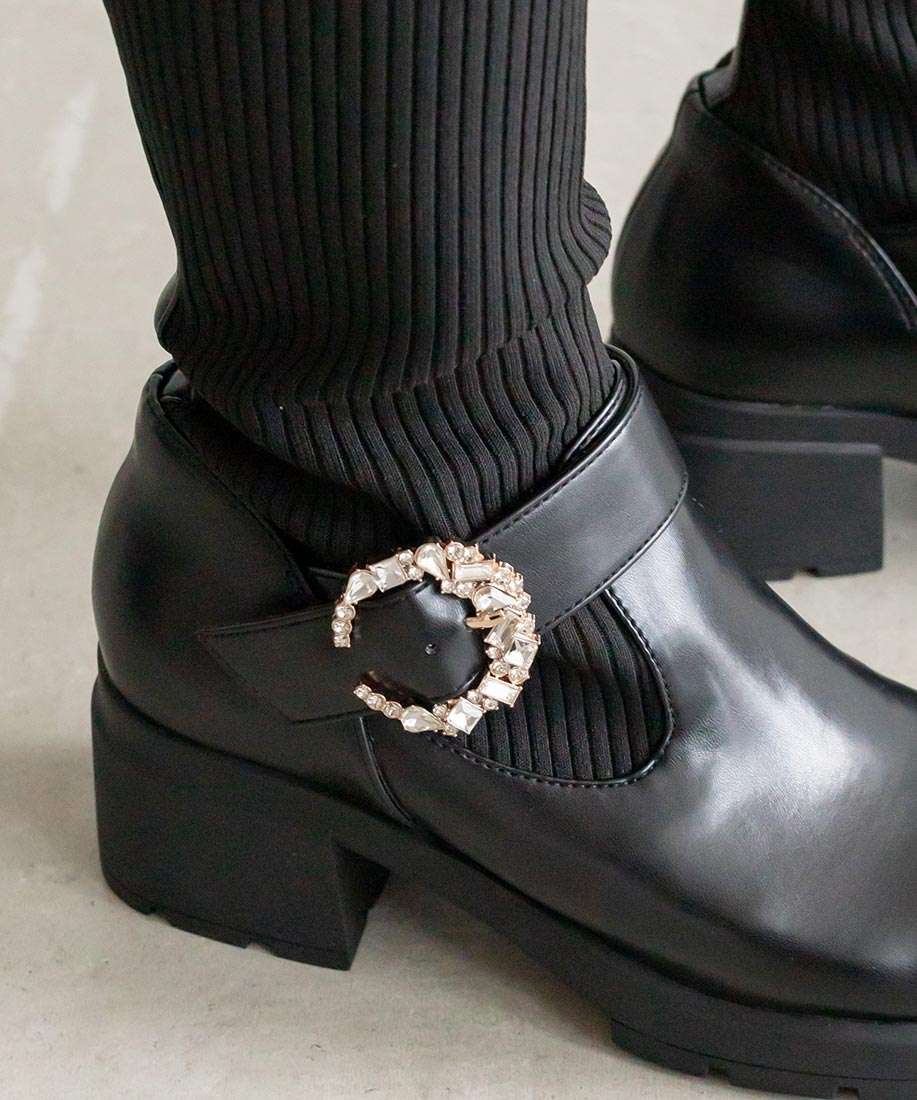 ランダ RANDA 晴雨兼用 2WAY パーツベルトソックスコンビロングブーツ (BLACK) BLACK