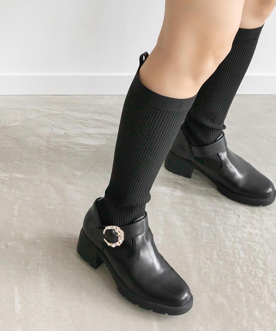 ランダ RANDA 晴雨兼用 2WAY パーツベルトソックスコンビロングブーツ (BLACK) BLACK