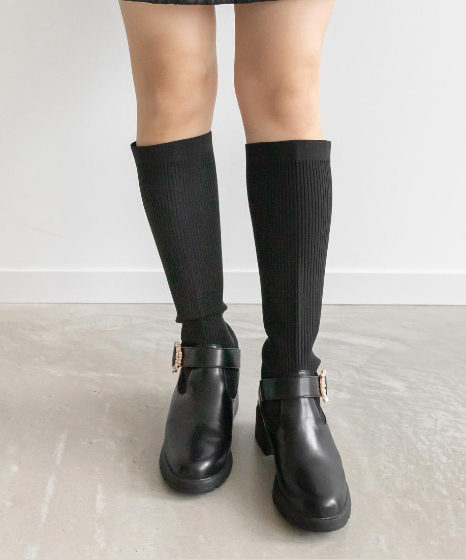 ランダ RANDA 晴雨兼用 2WAY パーツベルトソックスコンビロングブーツ (BLACK) BLACK