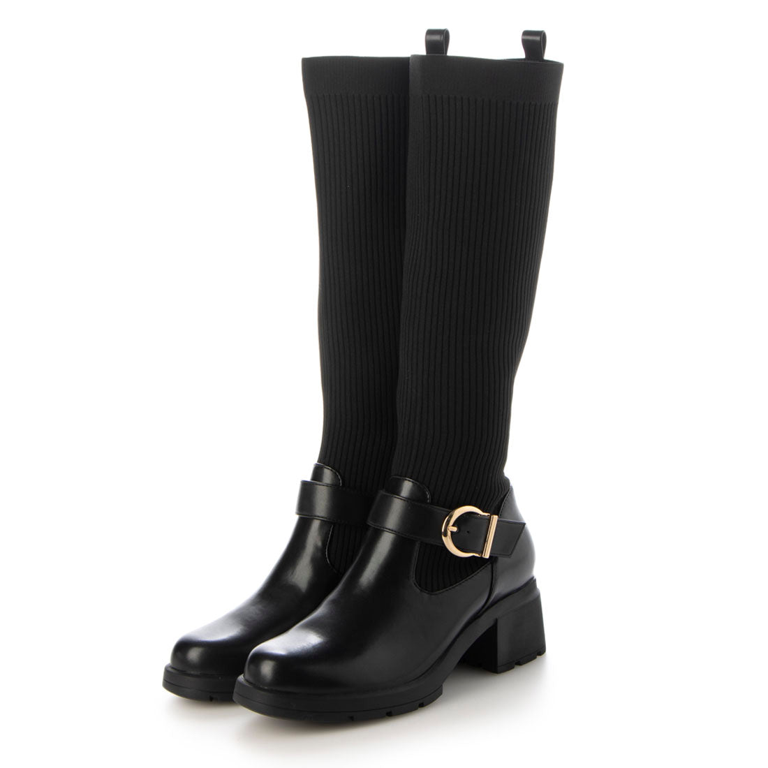 ランダ RANDA 晴雨兼用 2WAY パーツベルトソックスコンビロングブーツ (BLACK) BLACK