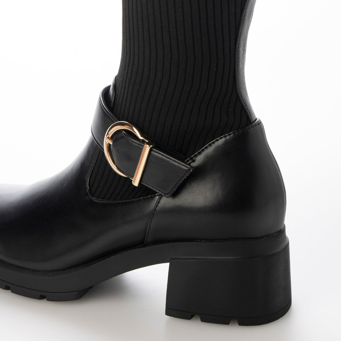 ランダ RANDA 晴雨兼用 2WAY パーツベルトソックスコンビロングブーツ (BLACK) BLACK