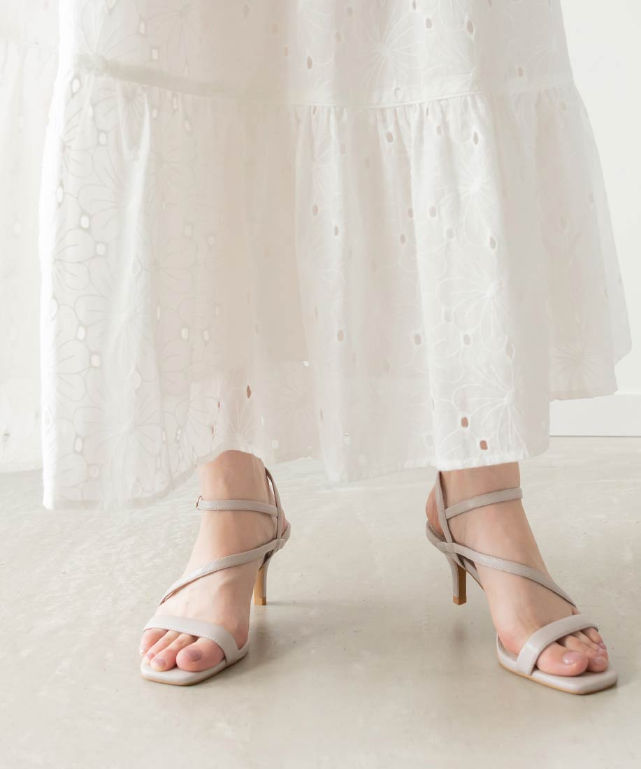 ランダ RANDA ナローストラップ アシンメトリーサンダル,GRAY