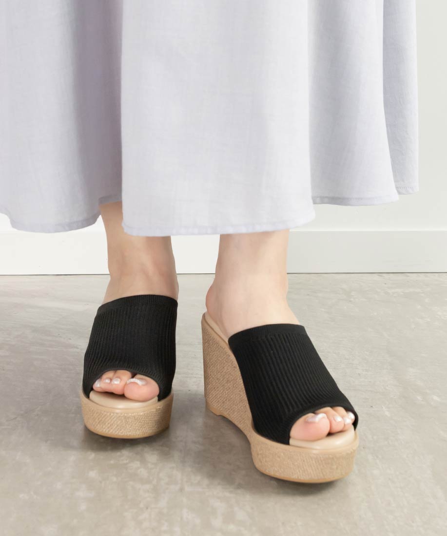 ランダ RANDA 【SUSTAINABLE】ウェッジヒールニットサンダル (BLACK) BLACK