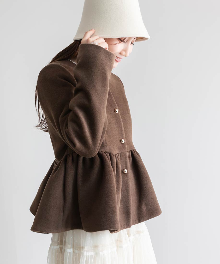 ランダ RANDA ウールライクペプラムショートコート (BROWN) BROWN