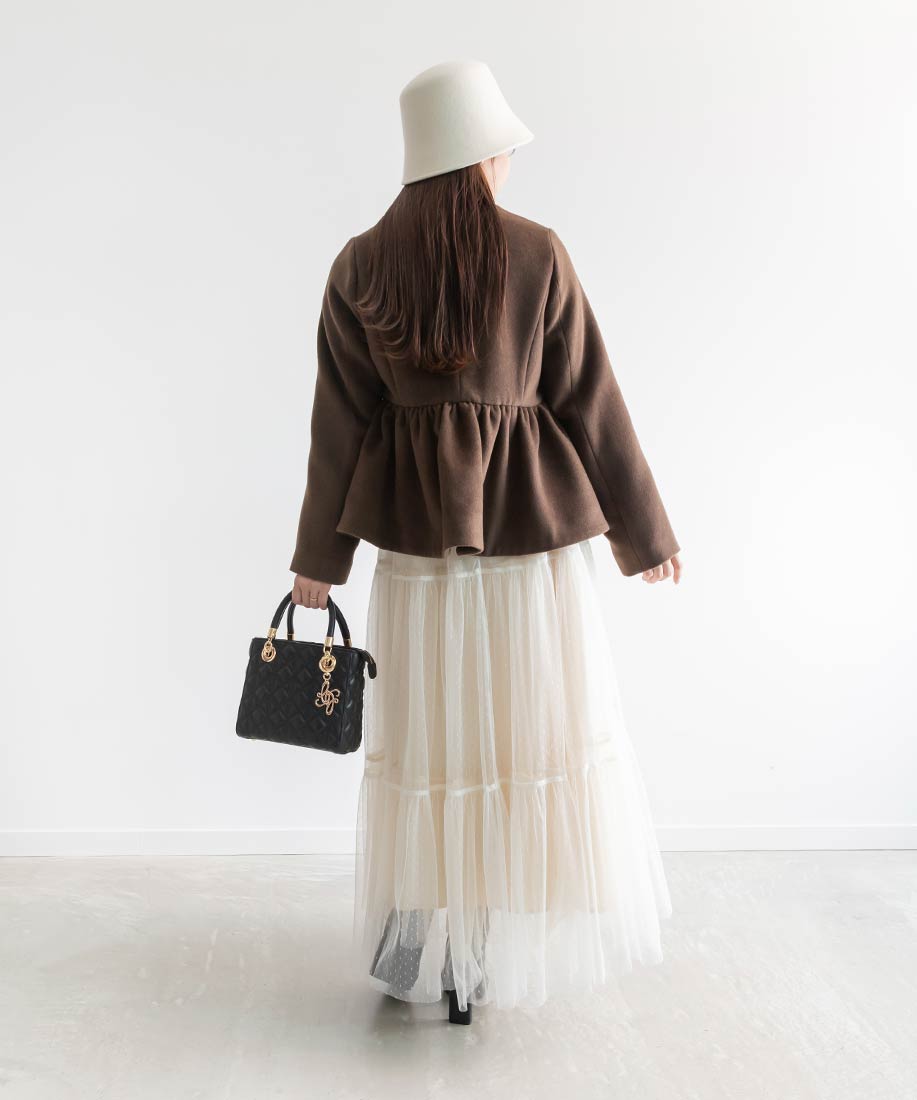 ランダ RANDA ウールライクペプラムショートコート (BROWN) BROWN