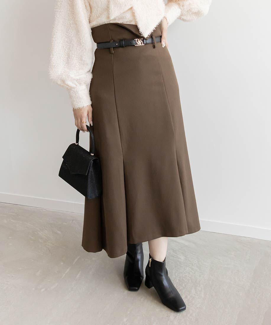 ランダ RANDA ベルト付きハイウエストマーメイドスカート (BROWN) BROWN