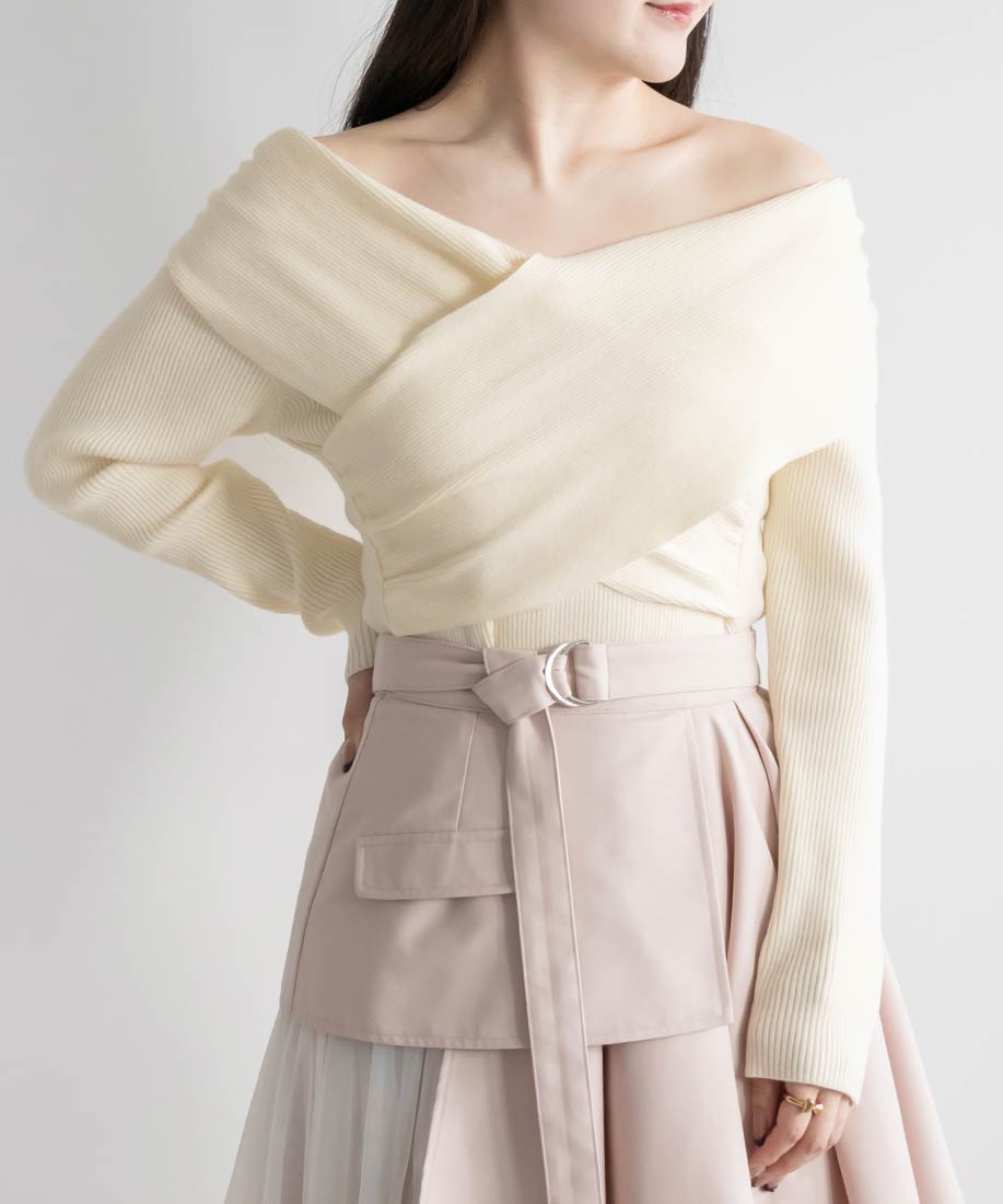 ランダ RANDA オフショルクロスニットトップス (IVORY) IVORY