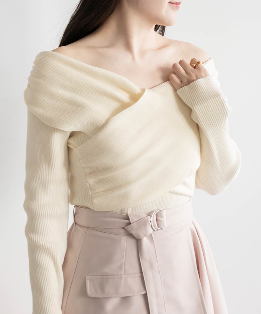 ランダ RANDA オフショルクロスニットトップス (IVORY) IVORY