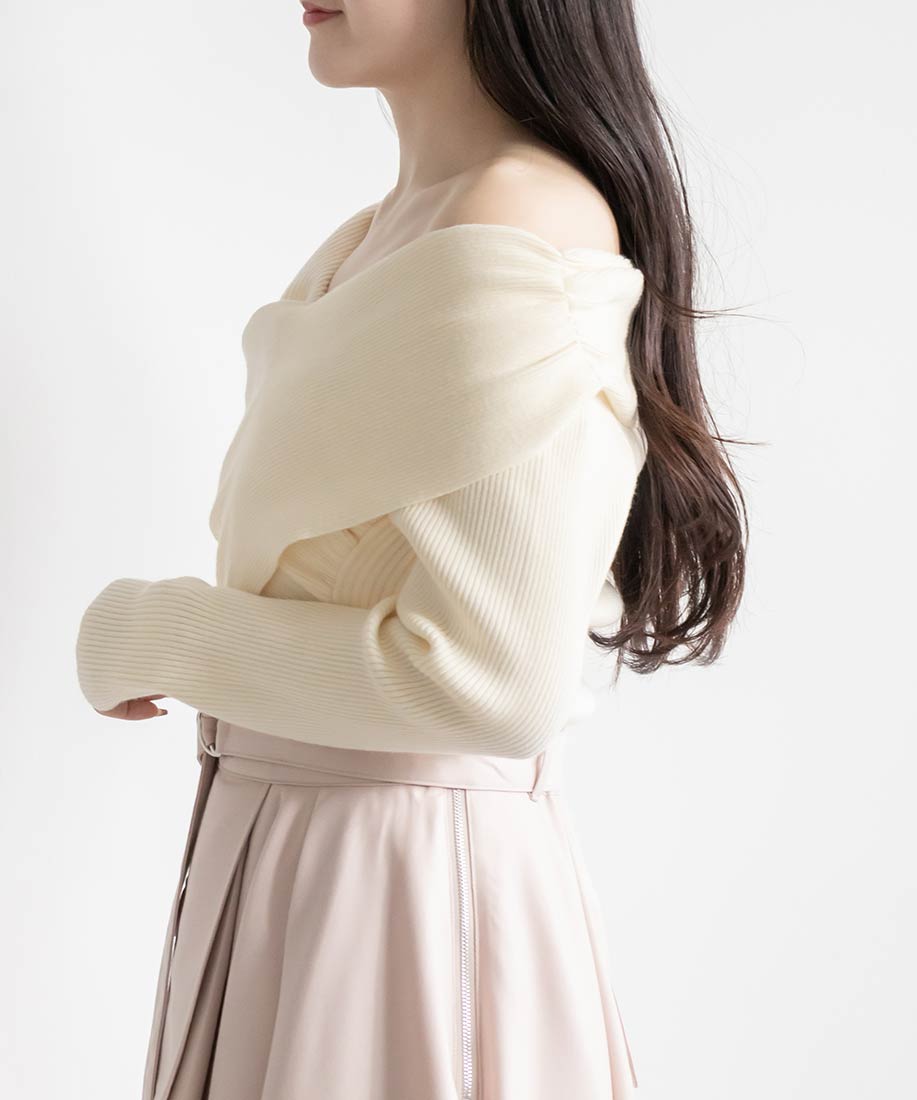 ランダ RANDA オフショルクロスニットトップス (IVORY) IVORY