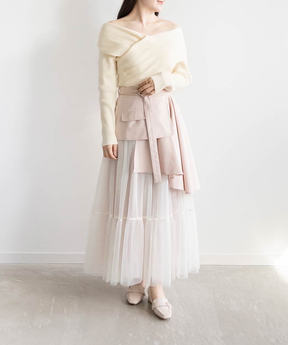 ランダ RANDA オフショルクロスニットトップス (IVORY) IVORY