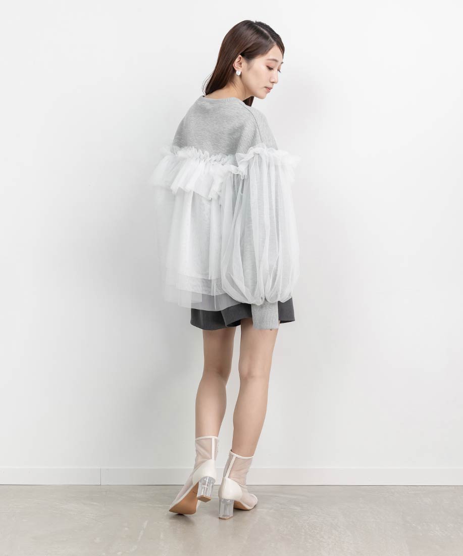 ランダ RANDA 【選べる丈感】ボリュームフリルチュールスウェット (GRAY) GRAY