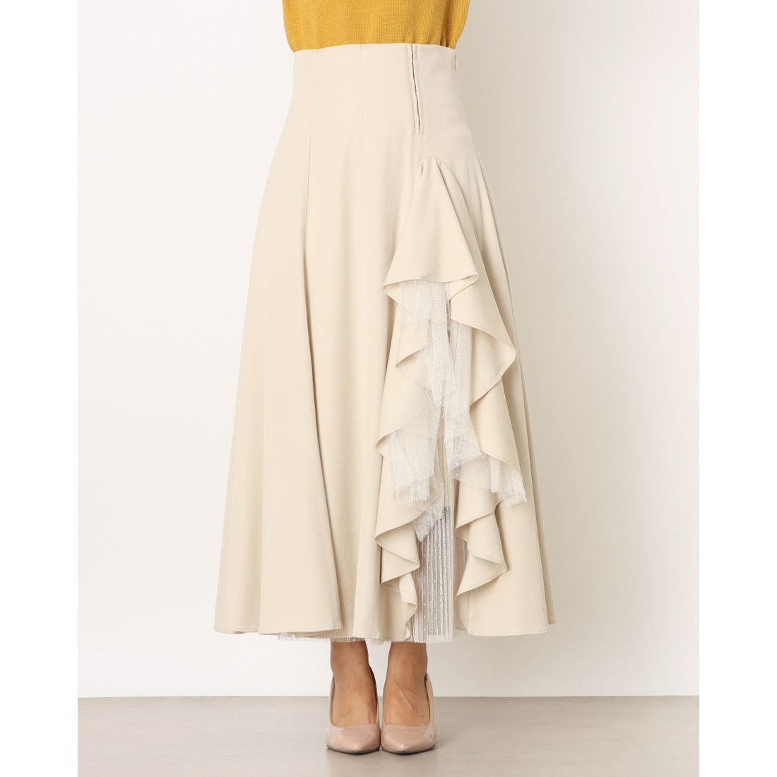 ランダ RANDA デザインフリルハイウエストスカート (IVORY) IVORY