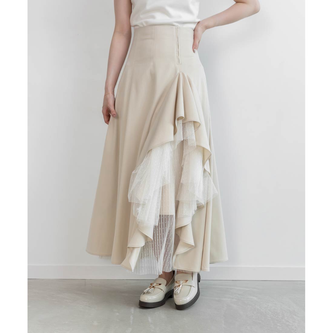 ランダ RANDA デザインフリルハイウエストスカート (IVORY) IVORY