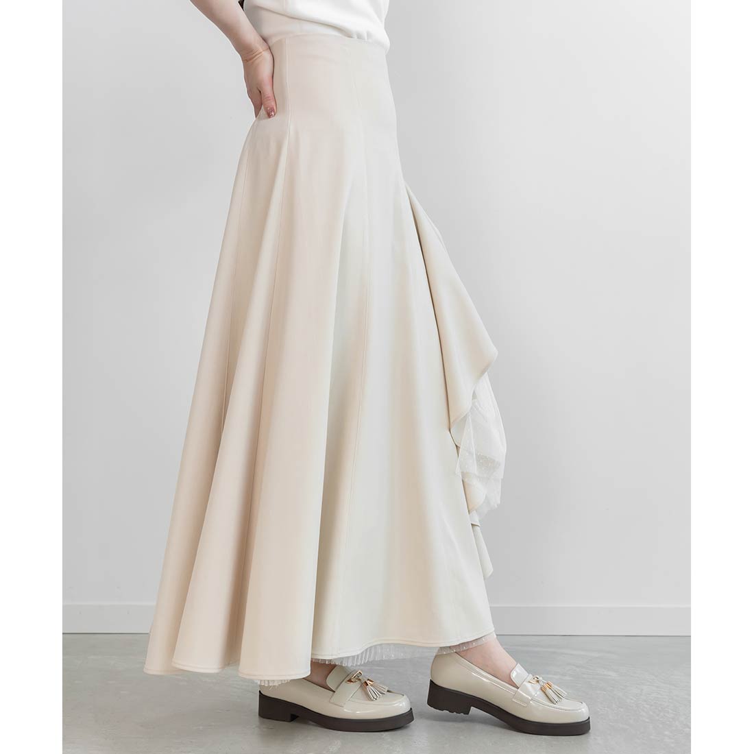 ランダ RANDA デザインフリルハイウエストスカート (IVORY) IVORY