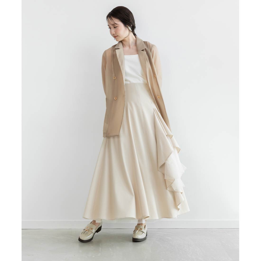 ランダ RANDA デザインフリルハイウエストスカート (IVORY) IVORY