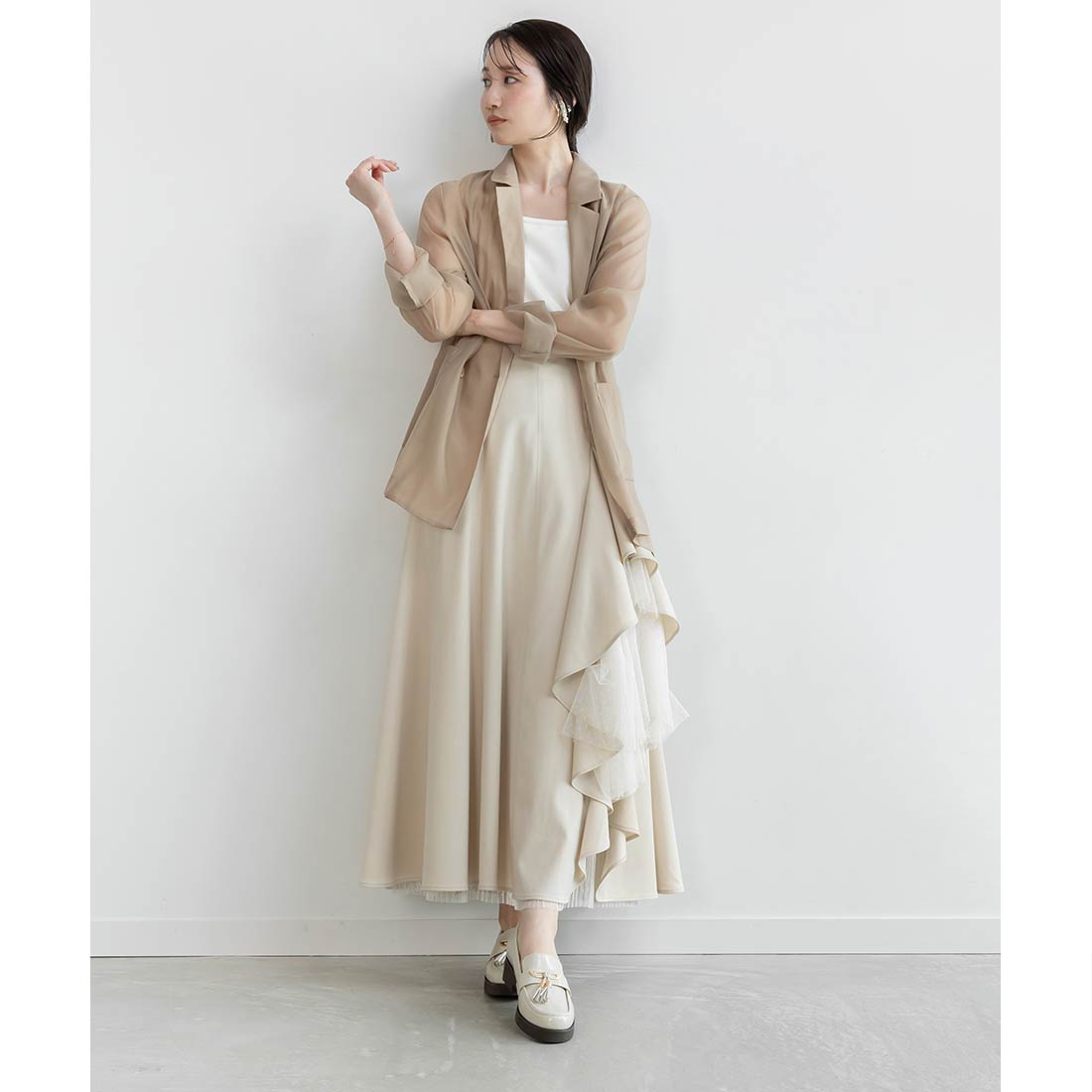 ランダ RANDA デザインフリルハイウエストスカート (IVORY) IVORY