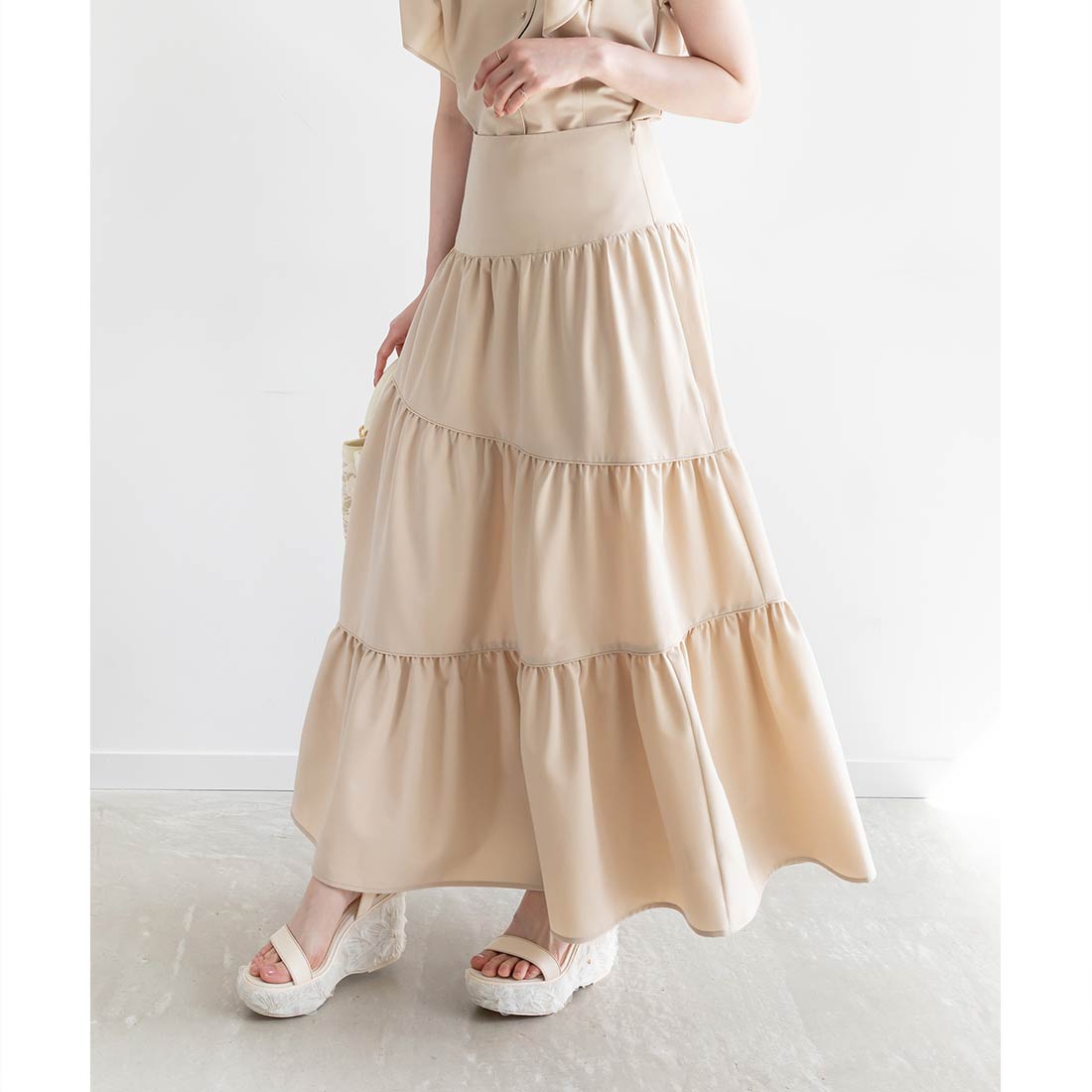 ランダ RANDA ギャザーティアードスカート (BEIGE) BEIGE