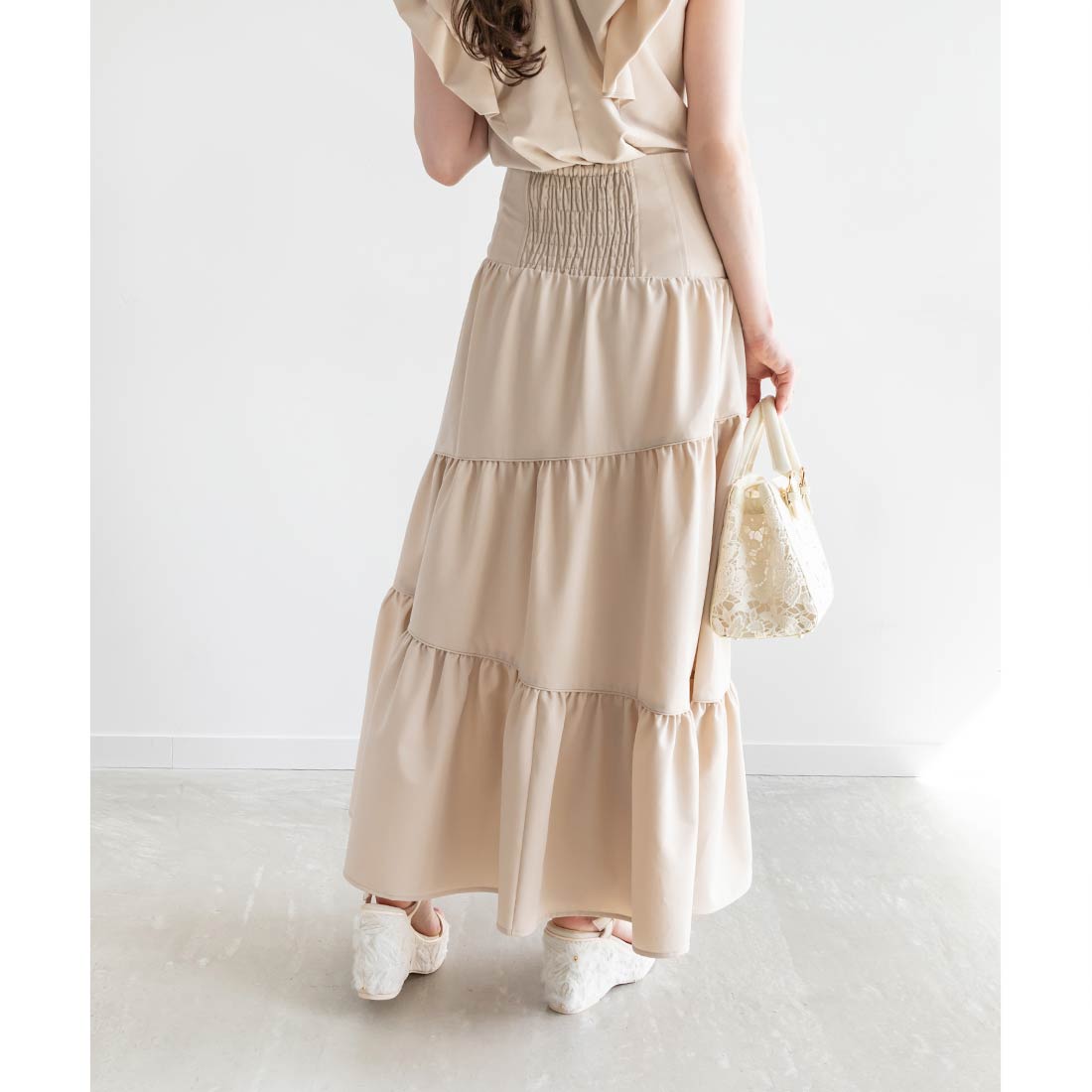 ランダ RANDA ギャザーティアードスカート (BEIGE) BEIGE