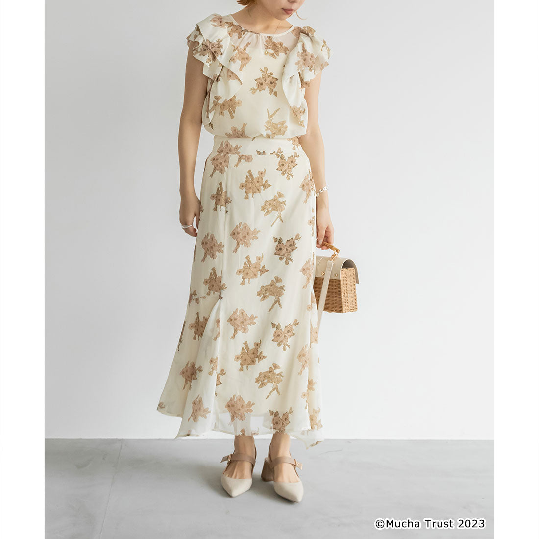 ランダ RANDA 【Mucha×RANDA】フラワープリントスカート