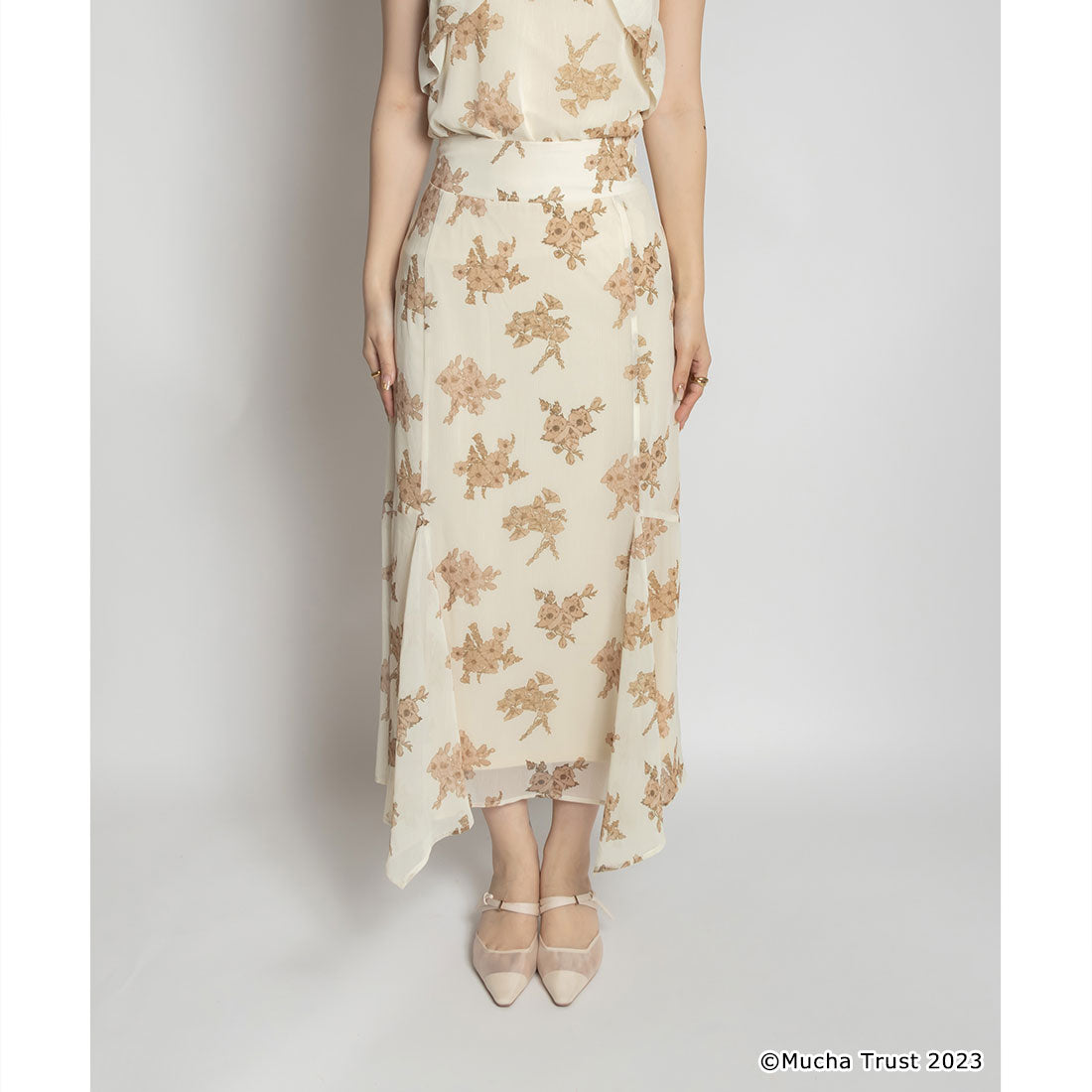 ランダ RANDA 【Mucha×RANDA】フラワープリントスカート