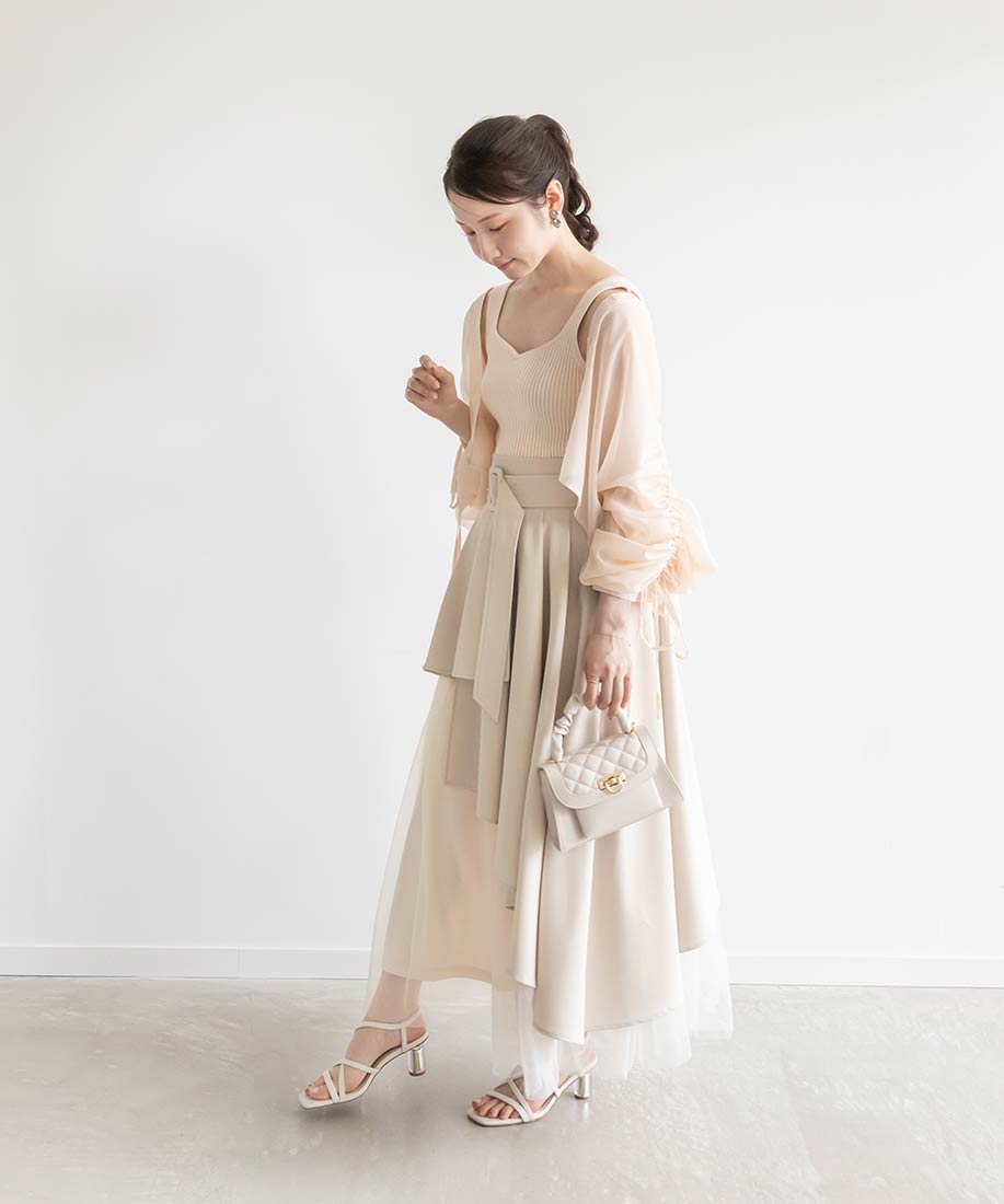 ランダ RANDA チュールドッキングフレアスカート (BEIGE) BEIGE