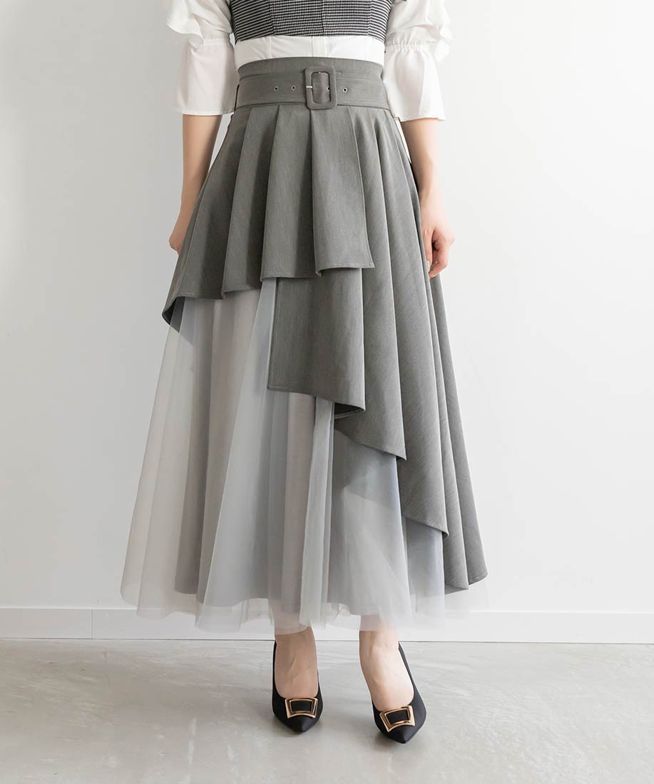 ランダ RANDA チュールドッキングフレアスカート (GRAY) GRAY
