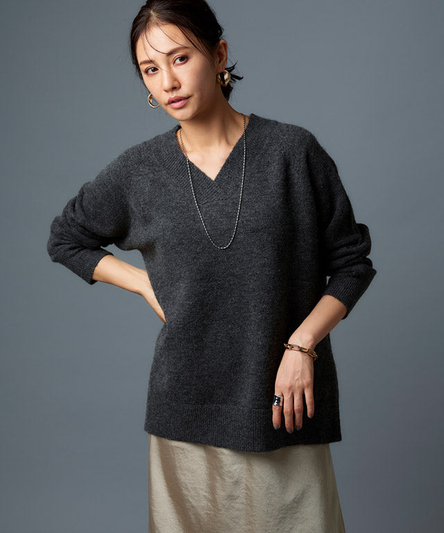 lath rasw mohair Blend v Neck針織