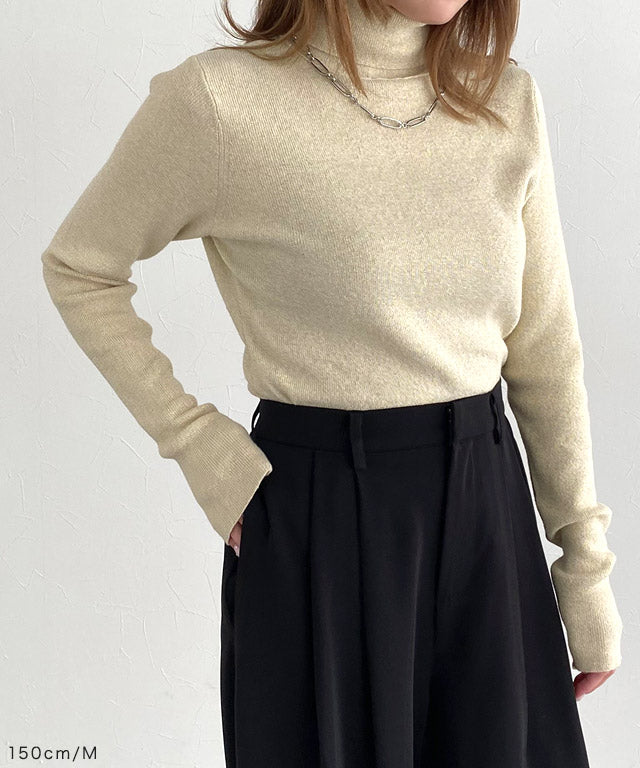 RIB LAME TURTLE KNIT /BLK×BLE RASW Lame Rib Turtle Neck Knit