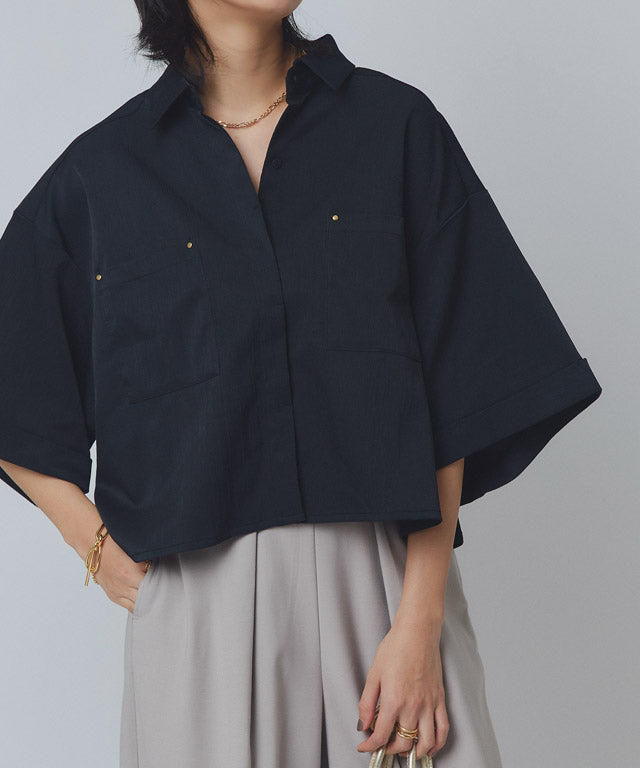 ラス RASW クロップドワイドシャツ (ダークネイビー) ダークネイビー