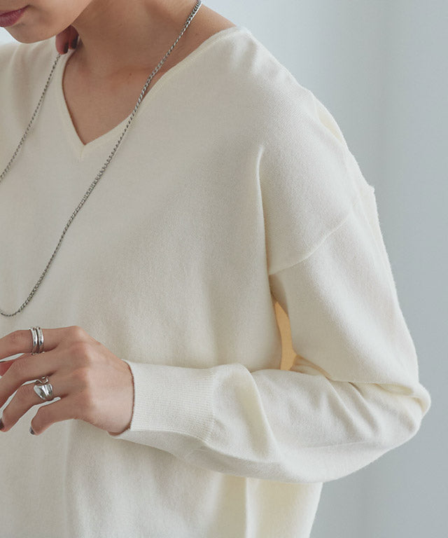 ラス RASW ビスコースVネックルーズニット (ブルー) ブルー