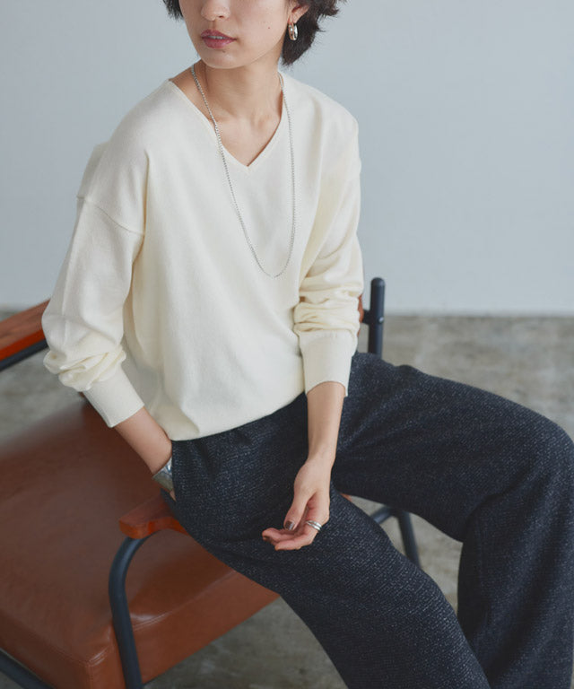 ラス RASW ビスコースVネックルーズニット (ブルー) ブルー