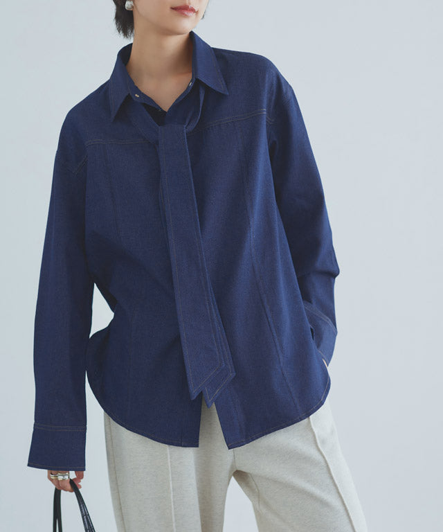 ラス RASW デニムリボンシャツ (ブルー) ブルー