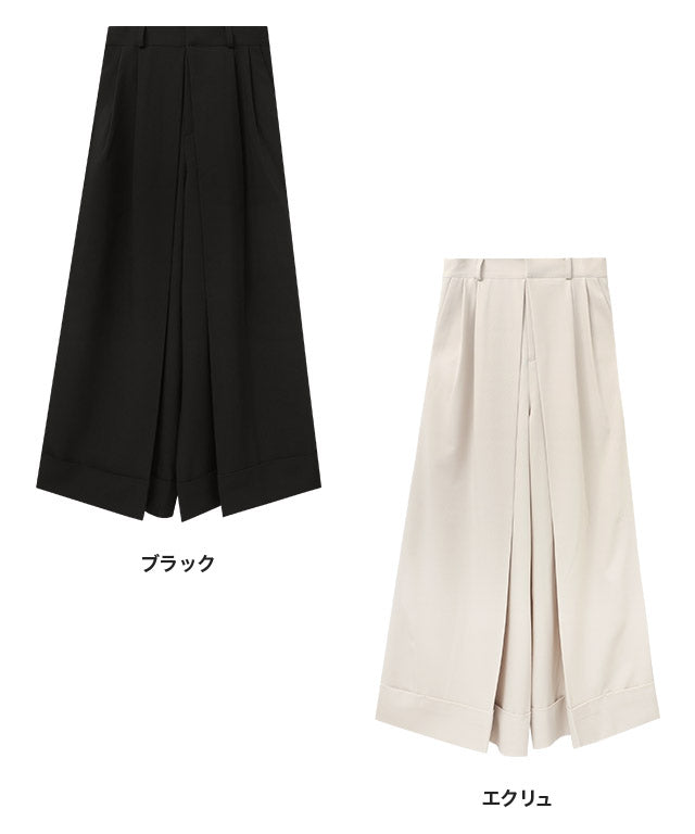 ラス RASW インバーテッドプリーツワイドパンツ (ブラック) ブラック