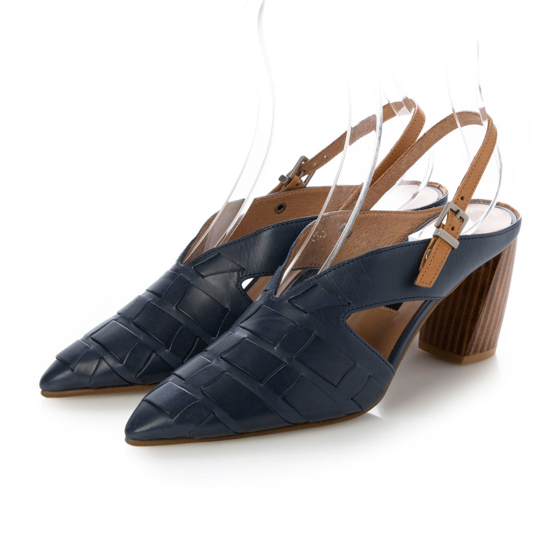 ラボ キゴシ ワークス RABOKIGOSHI works 6.5cm本革差し編みメッシュ2WAYバックストラップパンプス