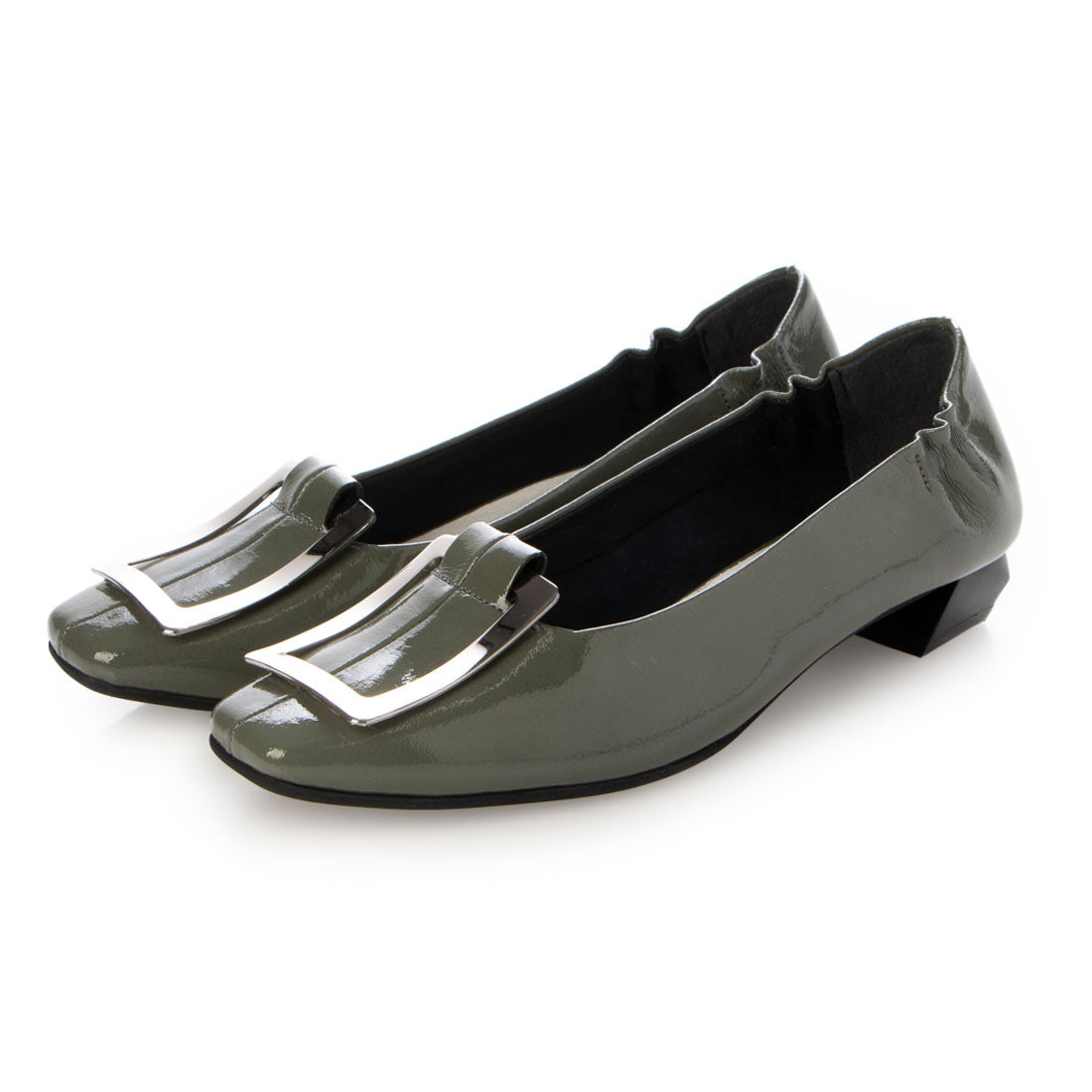 ラボ キゴシ ワークス RABOKIGOSHI works フラット本革スクエアトウバックル付きパンプス (グレイ) グレイ