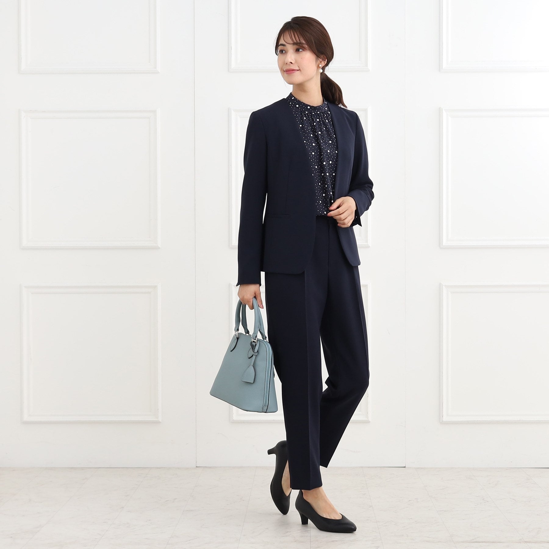 リフレクト Reflect 【フォーマル/入卒/ママスーツ/マシンウォッシュ可】ドットプリントブラウス (オフホワイト(103)) オフホワイト(103)