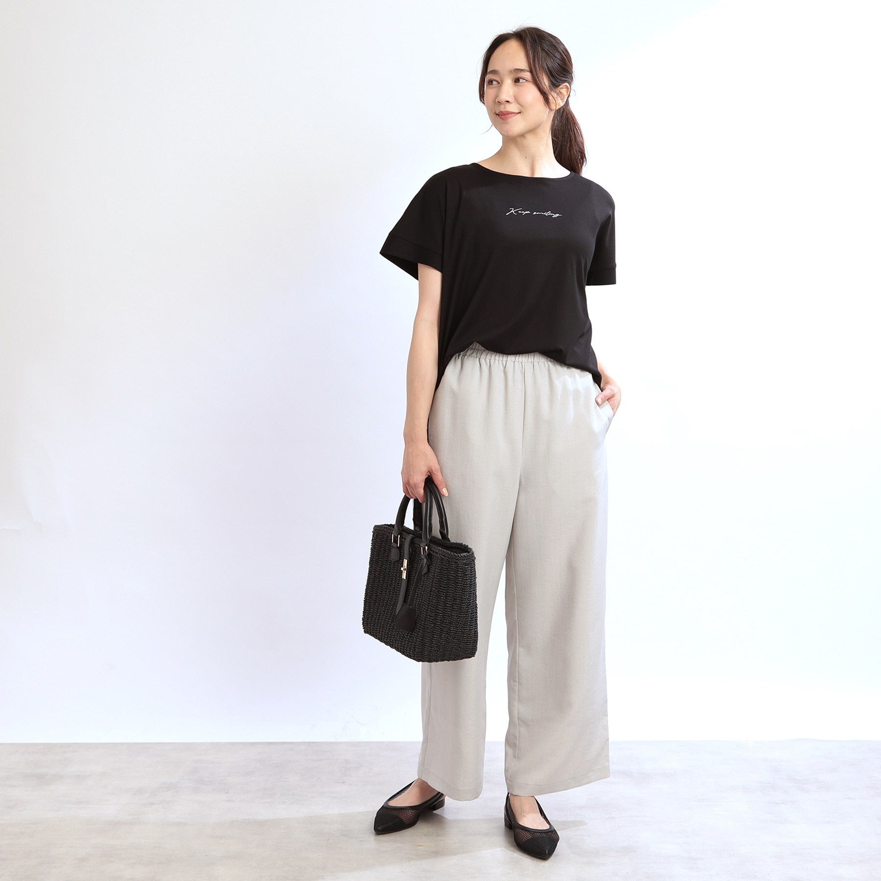 リフレクト Reflect 【E-QUALITY/ウエスト総ゴム/脚長効果◎】ドライタッチワイドパンツ (ブラウン(044)) ブラウン(044)