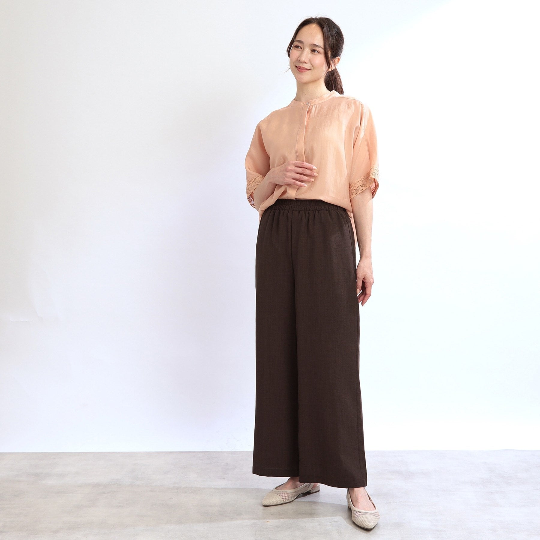 リフレクト Reflect 【E-QUALITY/ウエスト総ゴム/脚長効果◎】ドライタッチワイドパンツ (ブラウン(044)) ブラウン(044)