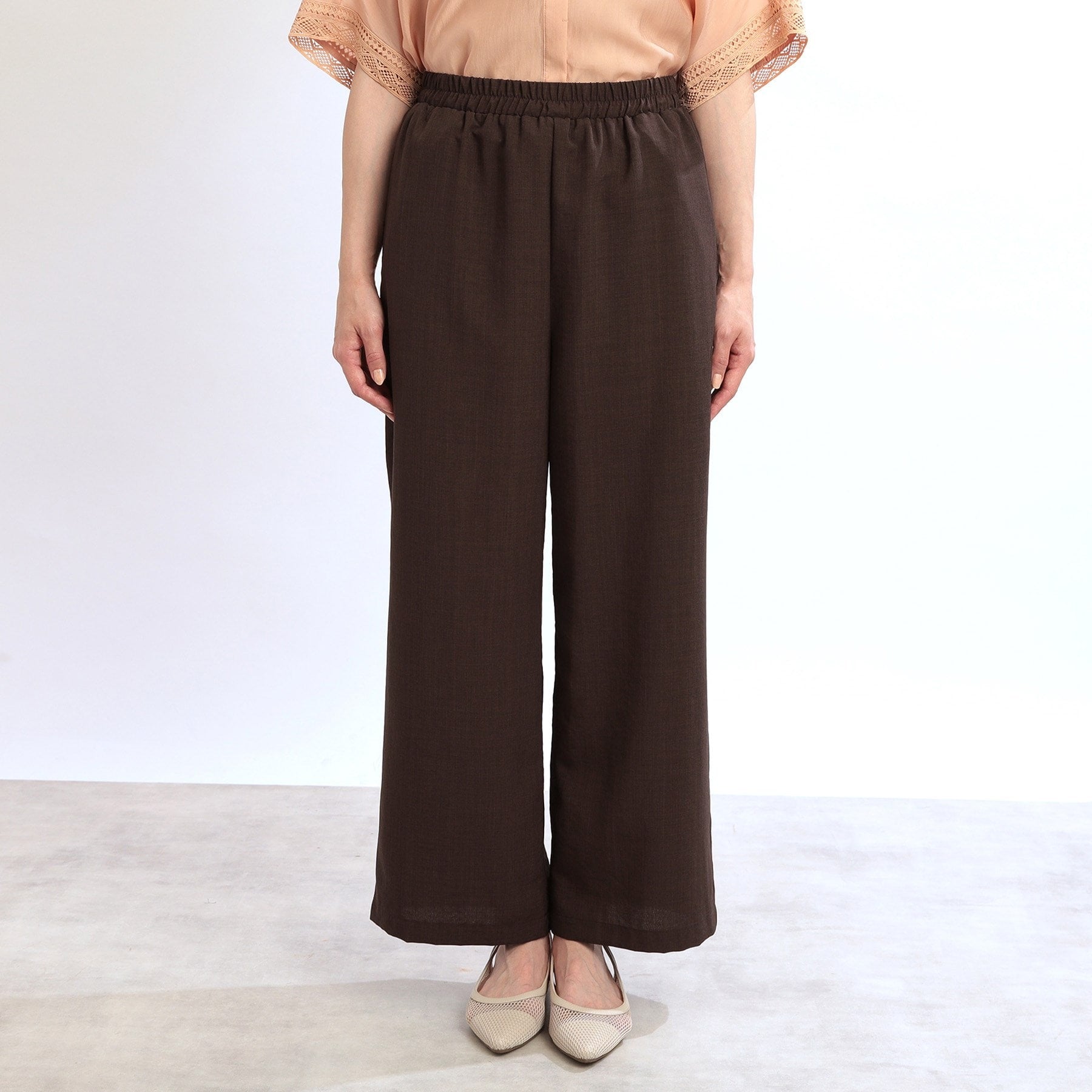 リフレクト Reflect 【E-QUALITY/ウエスト総ゴム/脚長効果◎】ドライタッチワイドパンツ (ブラウン(044)) ブラウン(044)