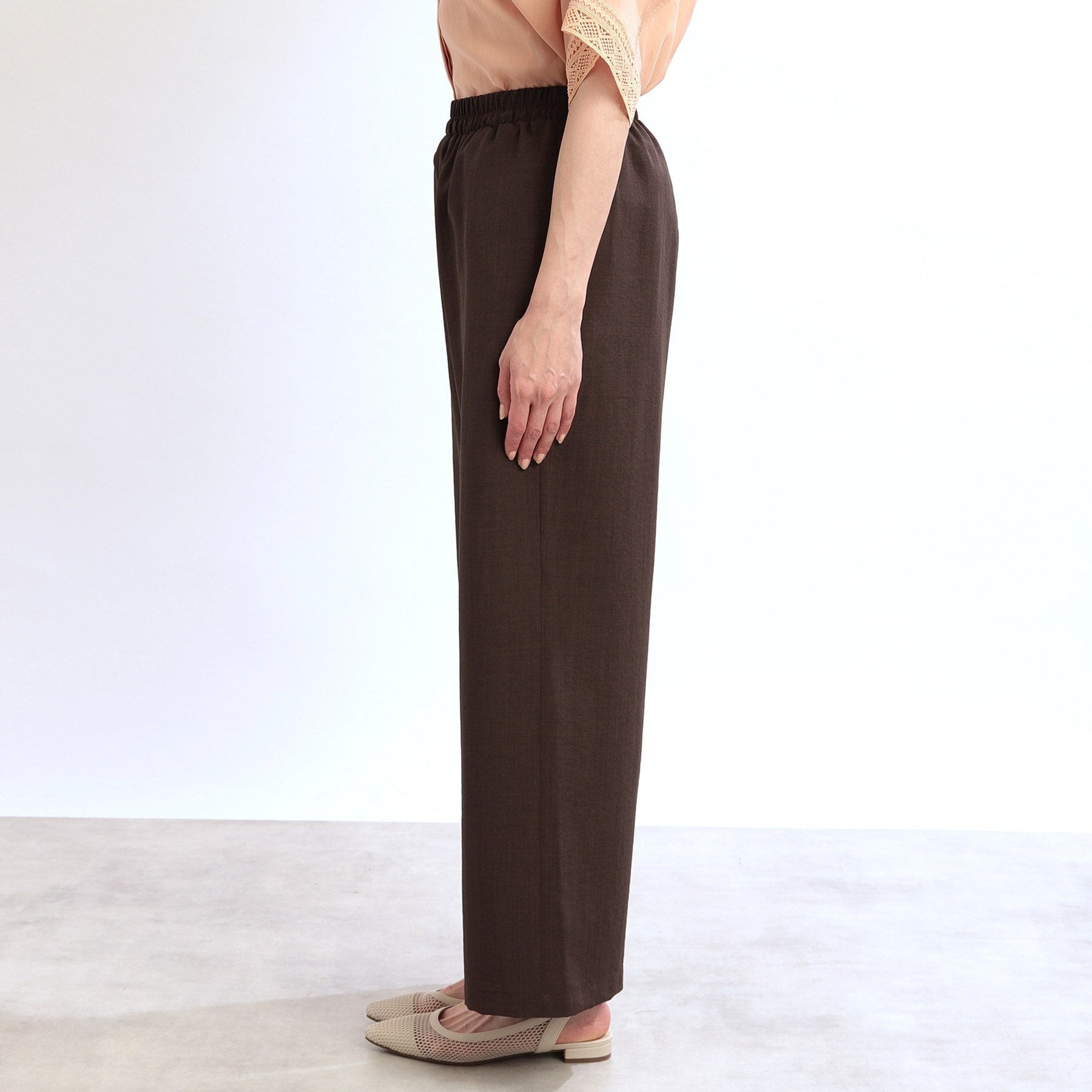 リフレクト Reflect 【E-QUALITY/ウエスト総ゴム/脚長効果◎】ドライタッチワイドパンツ (ブラウン(044)) ブラウン(044)