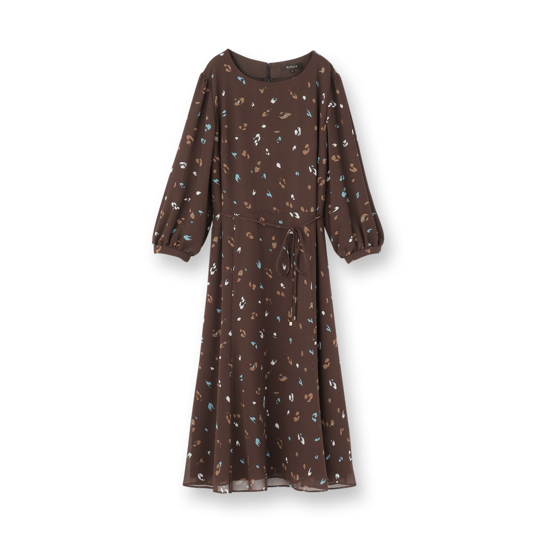 リフレクト Reflect 【ウエストリボン付き】フレアプリントワンピース (ネイビー(194)) ネイビー(194)