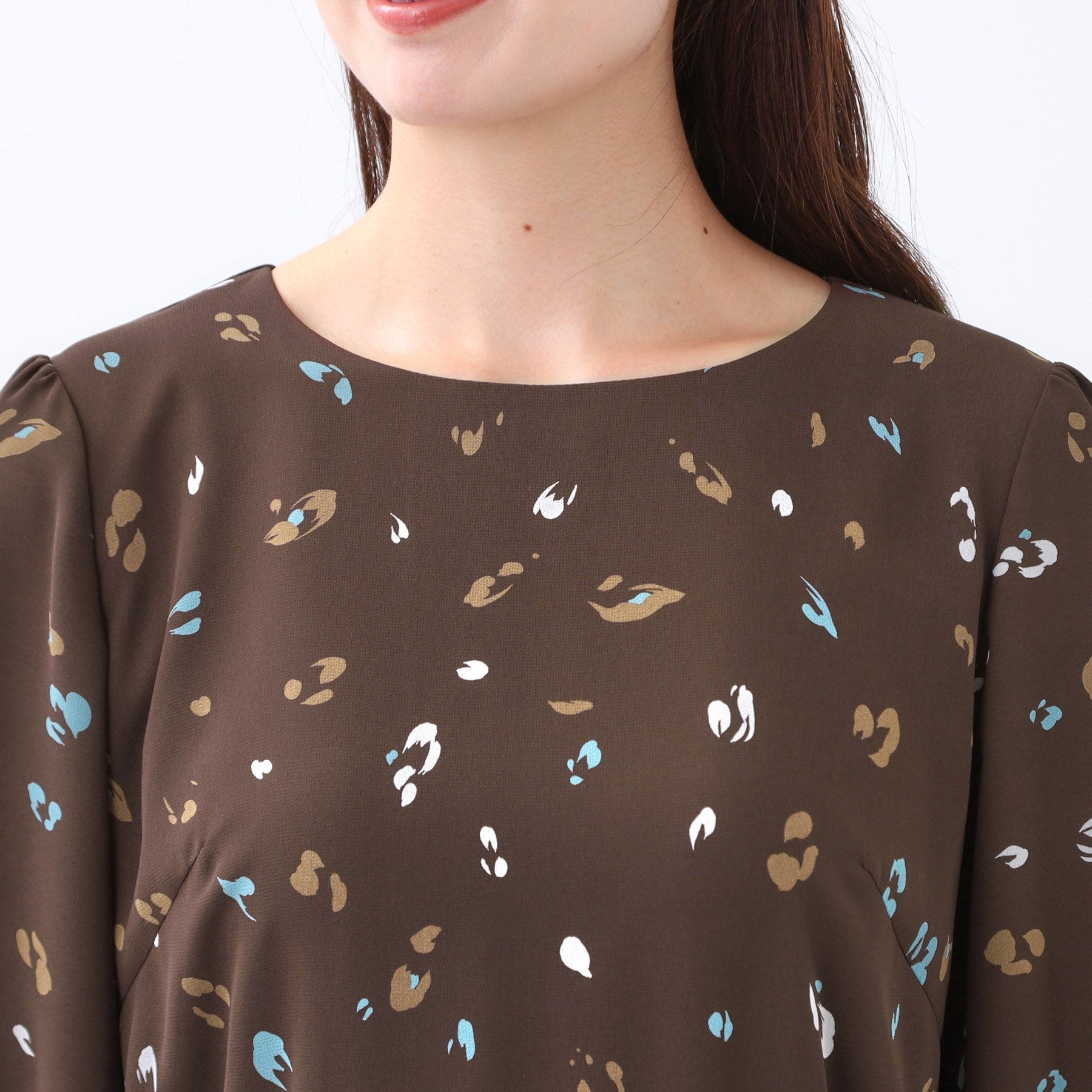 リフレクト Reflect 【ウエストリボン付き】フレアプリントワンピース (ネイビー(194)) ネイビー(194)