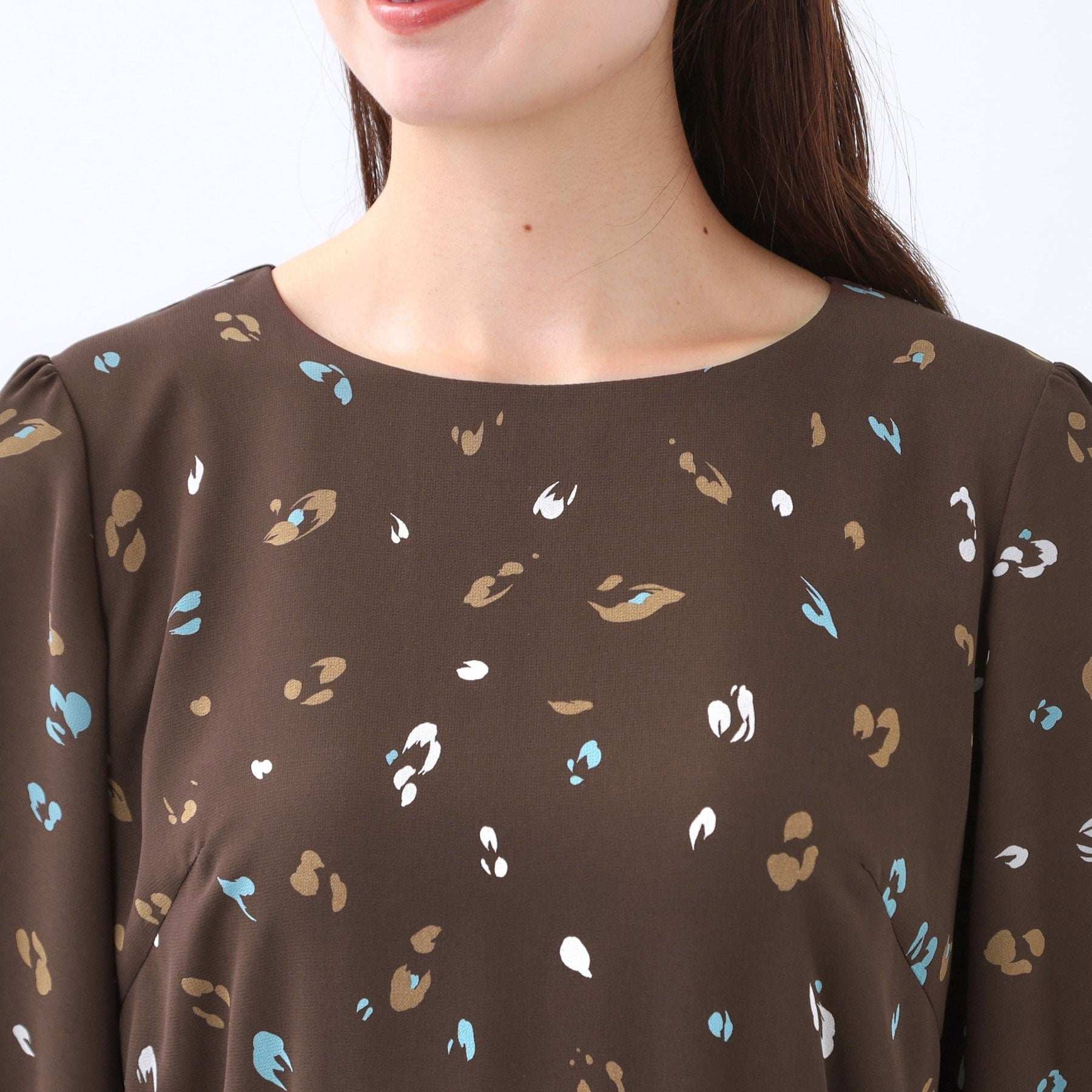 リフレクト Reflect 【ウエストリボン付き】フレアプリントワンピース (ネイビー(194)) ネイビー(194)